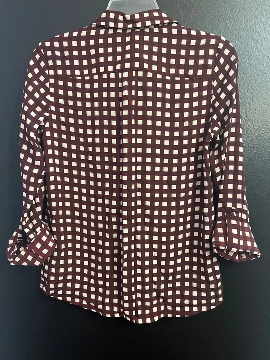 The Limited Ashton Burgundy and Cream Check Button-Down Shirt - Picture 2 of 3